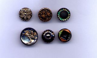 (32) ( (6 Silver & Gold Luster Black Glass Vintage Buttons, ))  (flowers))