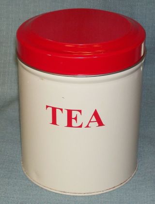 Vintage Collectible Tala Metal Tea Canister - White W/ Red Lid - England - Vguc