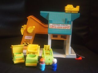 Vintage Fisher Price Little People Lift & Load Depot W/ Vehicles & People