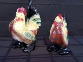 Vintage Glazed Ceramic Hen And Rooster 1950 