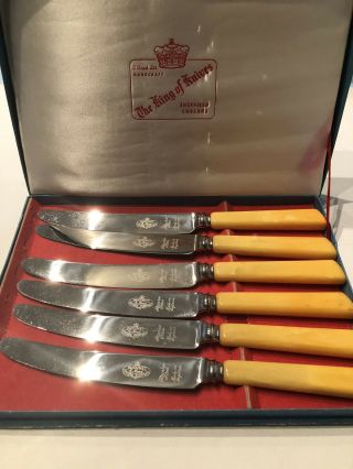 Vintage Sheffield Bakelite Handle J Mead Steak Knife Set Of 6 Stainless Steel