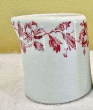 Vintage Individual Coffee Creamer Red Flowers No Handle 2 " Shenango China - T14
