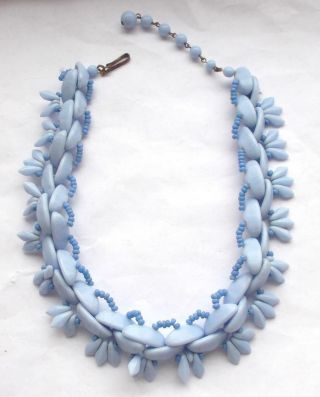 Vintage Art Deco Duck Egg Blue Glass Beads Cluster Beaded Ornate Collar Necklace