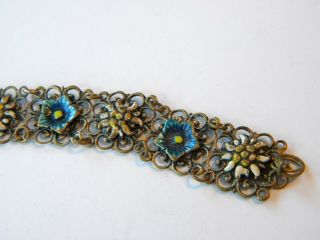 Vintage Bracelet Filigree Old Italian Jewellery Alpine Flowers Enamel