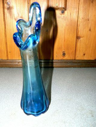 Vintage Hand Blown Cobalt Blue Pulled Glass Finger Bud Vase