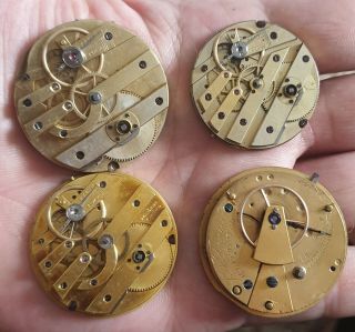 4 X Vintage Pocket Watch Movements For Spares