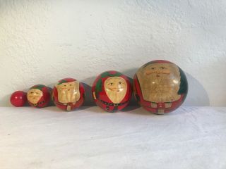 5 Vintage Russian Santa Claus Christmas Nesting Dolls Round shaped wooden dolls 5