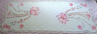Vintage Embroidered Pink Floral Table Runner or Dresser Scarf 2