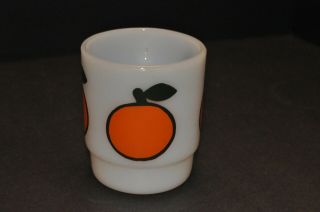 Vintage Milk Glass,  Anchor Hocking,  Fruit Mug,  Orange on 3 sides,  VGC 2