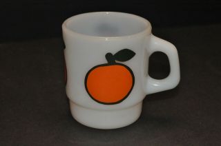 Vintage Milk Glass,  Anchor Hocking,  Fruit Mug,  Orange on 3 sides,  VGC 3