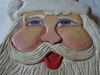 Vintage Hand Carved and Painted Wood OOAK Santa Face Signed 2