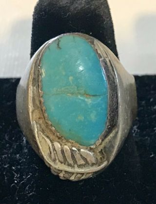 Vintage Southwestern Sterling Silver & Turquoise Ring - Size 8.  5 - 9.  16.  2 Grams