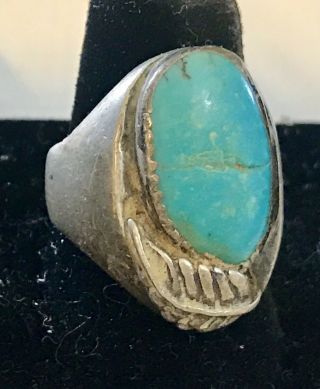 Vintage Southwestern Sterling Silver & Turquoise Ring - Size 8.  5 - 9.  16.  2 Grams 5