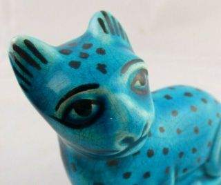 Vintage British Museum Pottery BMP Blue Spotted Cheetah / Leopard Cat Figurine 2