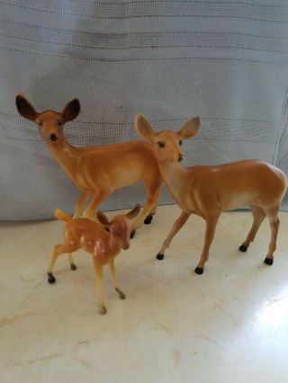 Vintage Plastic Deer Family Fawn & Adults Christmas Decor Set Of 3