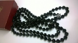Vintage Jewellery French Jet Black Glass Faceted Bead Flapper Style Necklace