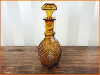 Vintage 31cm Amber Orange Large Glass Genie Decanter Empoli Italian Hobnail