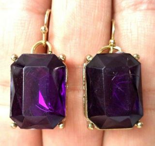 Stunning Vintage Estate Purple Rhinestone 1 1/4 " Pierced Earrings 2421u