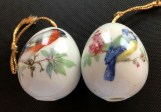 Vintage Ceramic Egg,  Set Of 2 Painted Birds Christmas Ornaments