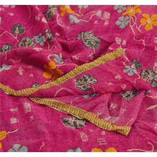Sanskriti Vintage Pink Saree Blend Georgette Printed Sari Craft Soft Fabric