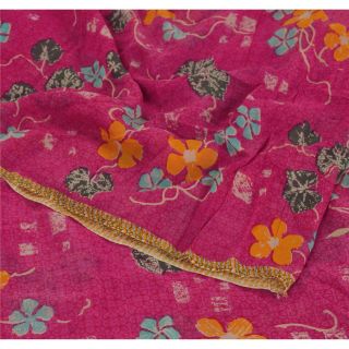 Sanskriti Vintage Pink Saree Blend Georgette Printed Sari Craft Soft Fabric 2