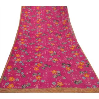 Sanskriti Vintage Pink Saree Blend Georgette Printed Sari Craft Soft Fabric 3