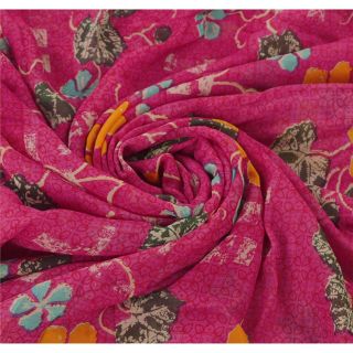 Sanskriti Vintage Pink Saree Blend Georgette Printed Sari Craft Soft Fabric 4