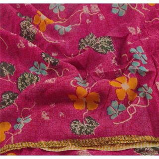 Sanskriti Vintage Pink Saree Blend Georgette Printed Sari Craft Soft Fabric 5