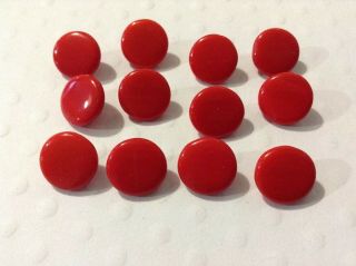 12 Red Coloured Old/vintage Glass Buttons.