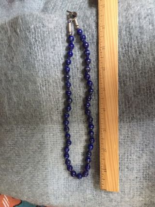 Vintage Lapis Bead Silver Necklace Knotted Unmarked