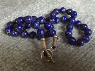 Vintage LAPIS BEAD SILVER NECKLACE Knotted Unmarked 2