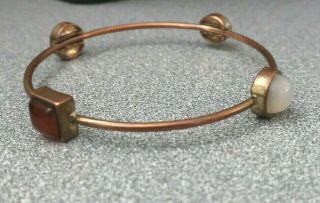 Vintage South West Indian Copper Amber & Moonstone Cabochon Mod Bangle Bracelet