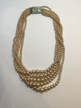 A Vintage 1940s Imitation Pearl And Paste Necklace.  5 Strands.