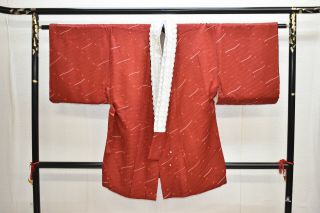 Vintage Silk Kimono Jacket:unique Dark Red Tsunami Wave@ym67