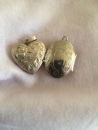 Vintage White Metalunmarked Silver?? Heart Shaped Opening Locket & Another Oval