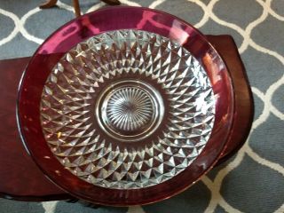 Vintage Indiana Glass Ruby Red Flash Diamond Point 13 1/2 Inch Bowl