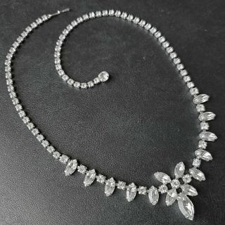 Signed B.  David Vintage Marquise Crystal Rhinestone Wedding Flower Necklace W58