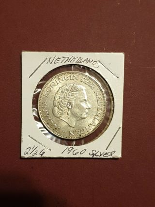 1960 2.  5 Guilder 2 1/2 Gulden Silver Crown Netherlands,  Vintage, .  99