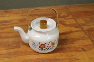 Vintage En Vaktad Kittel Blir Aldrig Brand Enamel Teapot Kettle Swedish Berggren