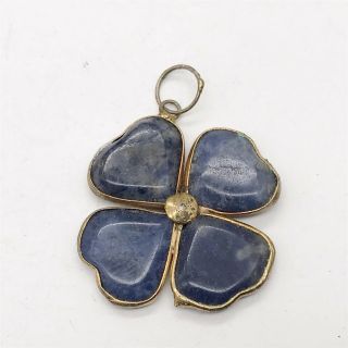 Vintage Natural Lapis Lazuli Love Heart Lucky 4 Leaf Clover Ladies Pendant
