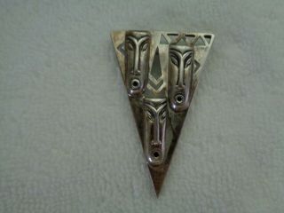 Vtg 925 Sterling Silver Triple Face Tribal Mask South Africa Brooch 2 1/4 "