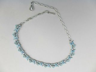 Vintage Unsigned Coro Jewelcraft Choker Necklace With Blue Enamel And Rhinestone