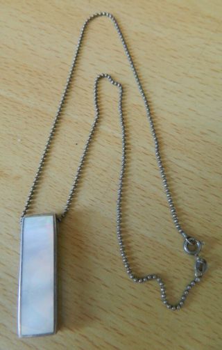 Vintage Ssterling Silver Mother Of Pearl Pendant And Chain
