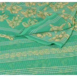 Sanskriti Vintage Green Saree Georgette Printed Sari Craft 5 Yard Decor Fabric