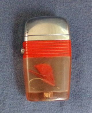 Vintage Scripto Vu Lighter With Fishing Fly & Red Band