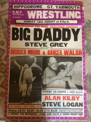 Vintage Wrestling Poster Big Daddy Great Yarmouth Hippodrome 1970s/80s