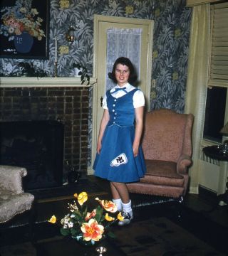Vintage Stereo Realist Photo 3d Stereoscopic Slide Pinup Cheerleader Blue Skirt