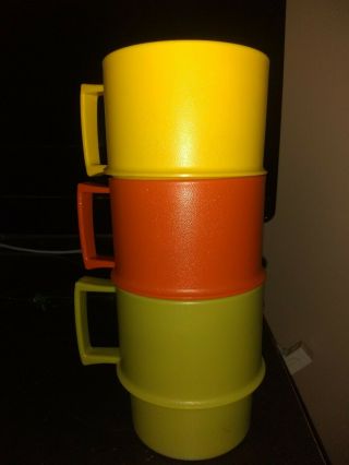 3 Vintage Tupperware Stacking Coffee Cup Mug 1312 Orange Green And Gold