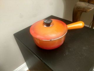 Vintage Lecreuset Enamel Over Cast Iron 16 Sauce Pan With Lid - Bright Orange