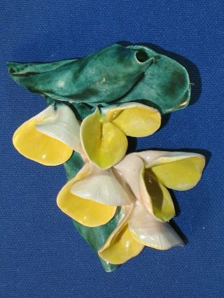 Vintage Ceramic Flower Brooch Pin With Yellow Green And White Enamel